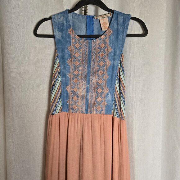 Flying Tomato Boho Maxi Dress Embroidered Top and Peach Skirt Size L - Picture 2 of 7